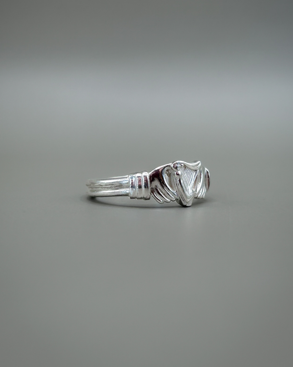 Fenian Harp Claddagh Ring - Sterling Silver