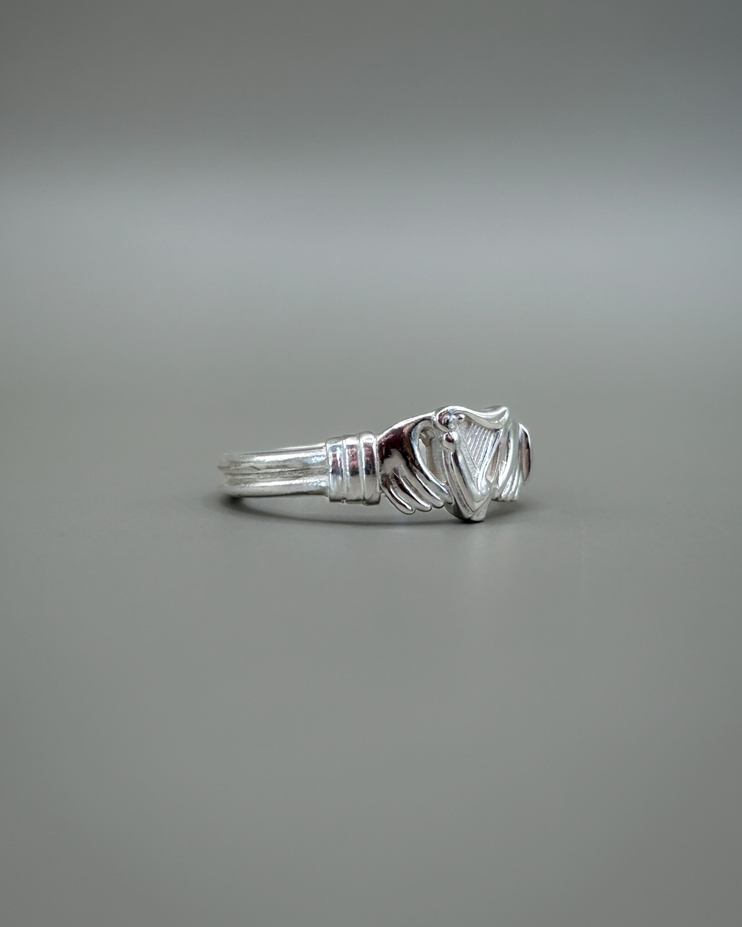 Fenian Harp Claddagh Ring - Sterling Silver