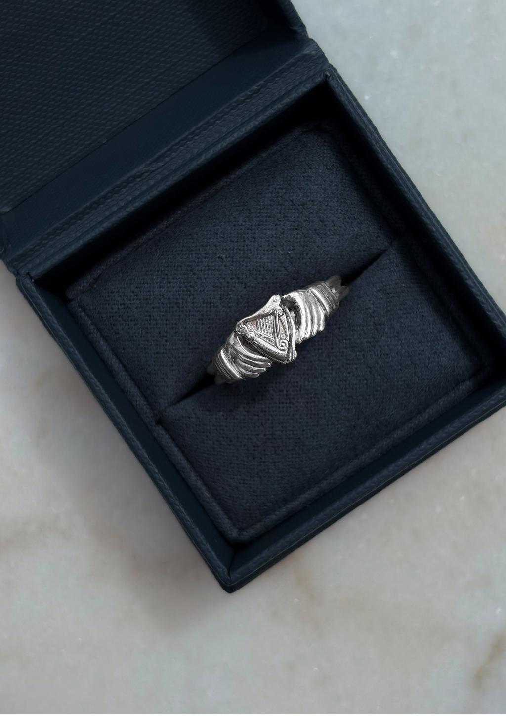 Fenian Harp Claddagh Ring - Sterling Silver
